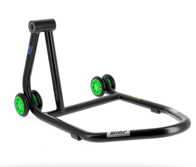 BIHR Home Track Paddock Stand Single Sided Left Black with Green Wheels 