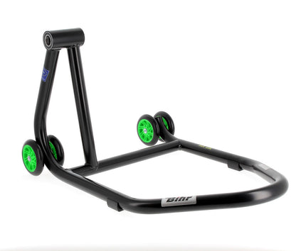 BIHR Home Track Paddock Stand Single Sided Left Black with Green Wheels 