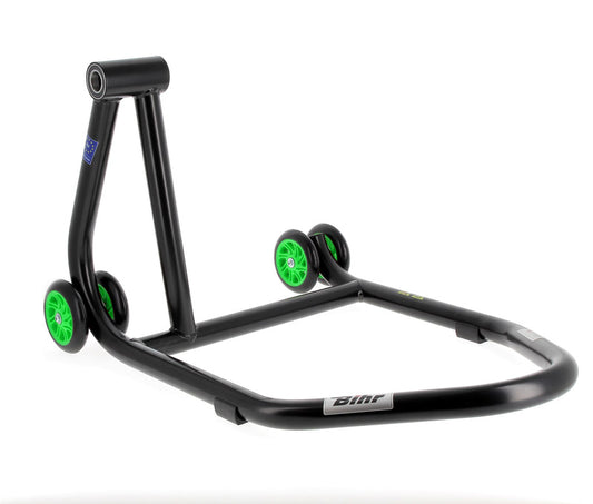 BIHR Home Track Paddock Stand Single Sided Left Black with Green Wheels 