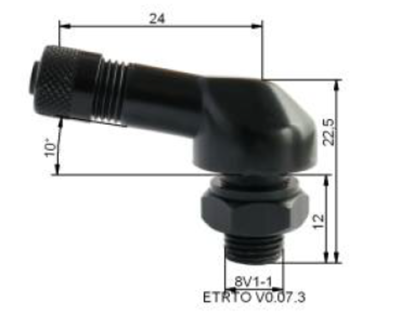 TUBELESS VENT. 80° L:24MM H:22,5MM Ø8,5MM IN ALU - PACK VAN 10