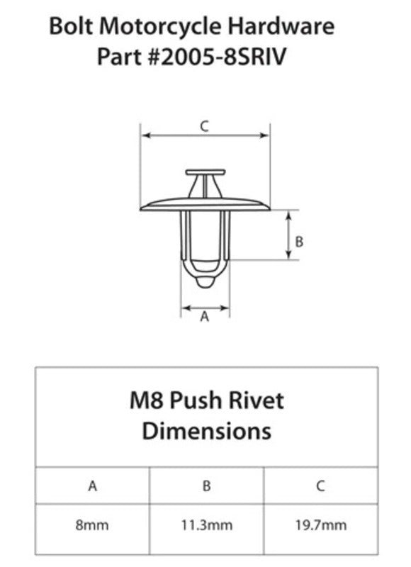 BOLT PLASTIC RIVET M8 XL PACK OF 10 PIECES
