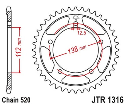 JT SPROCKETS Staal standaard achtertandwiel 1316 - 520