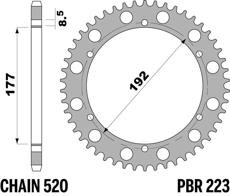 PBR Staal C45 standaard achtertandwiel 223 - 520