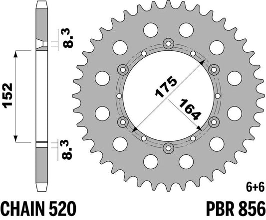 PBR Steel C45 standard rear sprocket 856 - 520