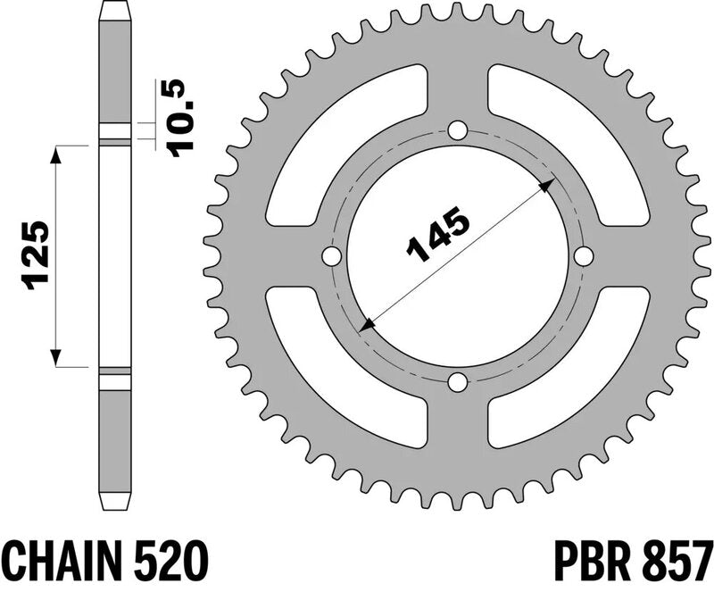 PBR Staal C45 standaard achtertandwiel 857 - 520