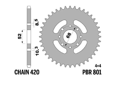 PBR Staal standaard achtertandwiel 801 - 520