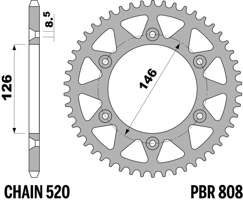 PBR Staal C45 standaard achtertandwiel 808 - 520