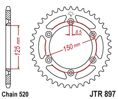JT SPROCKETS Standaard staal achtertandwiel 897 - 519