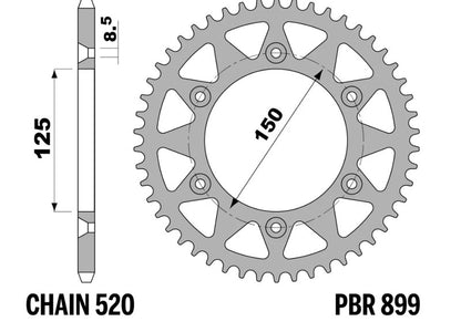 PBR Staal C45 standaard achtertandwiel 899 - 520