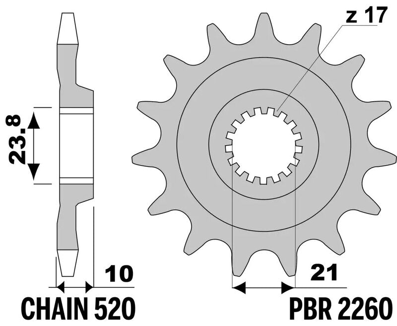 PBR Staal standaard voortandwiel 2260 - 520