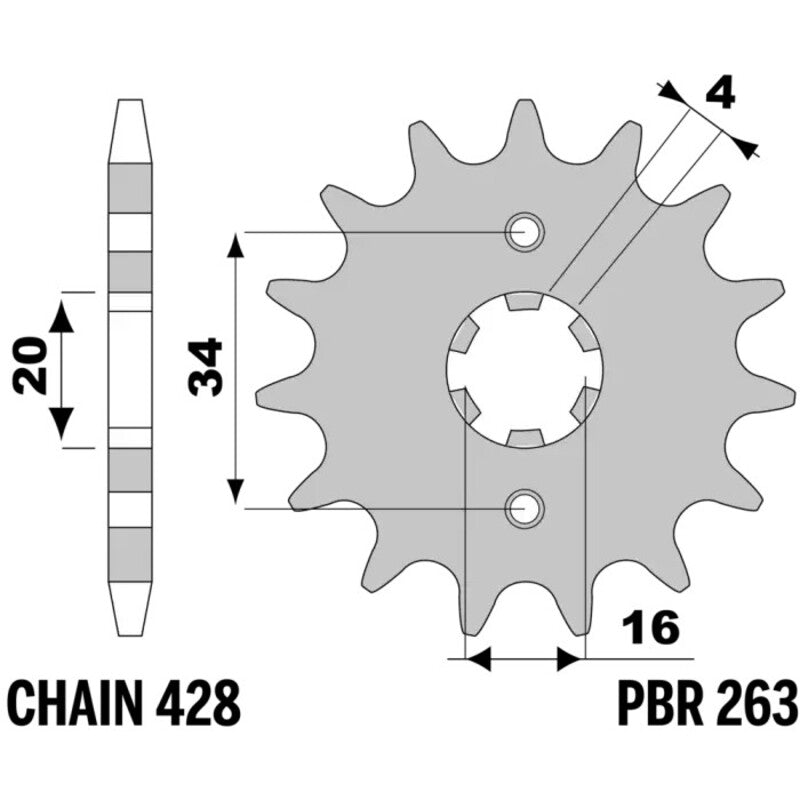 PBR Staal standaard voortandwiel 263 - 428