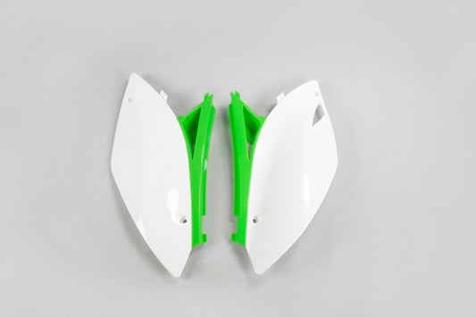 UFO Side number plates white/green Kawasaki KX450F