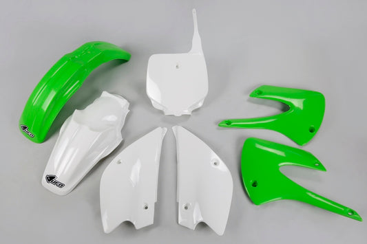 UFO Restyled plastic kit OEM color green/white Kawasaki KX85