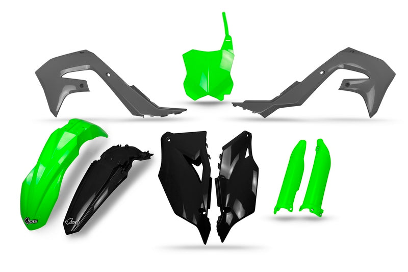 UFO Plastics Kit Black/Grey/Neon Green - Kawasaki