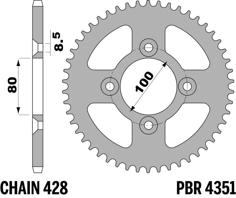 PBR Staal C45 standaard achtertandwiel 4351 - 428