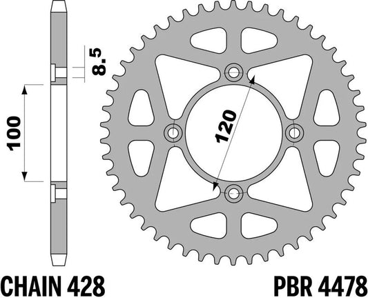 PBR Staal C45 standaard achtertandwiel 4478 - 428