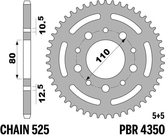 PBR Staal C45 getemperd achtertandwiel 4350 - 525