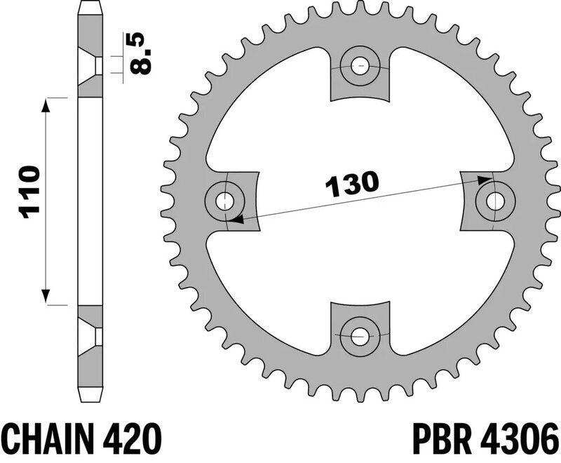 PBR Aluminium ultralicht achtertandwiel 4306 - 420
