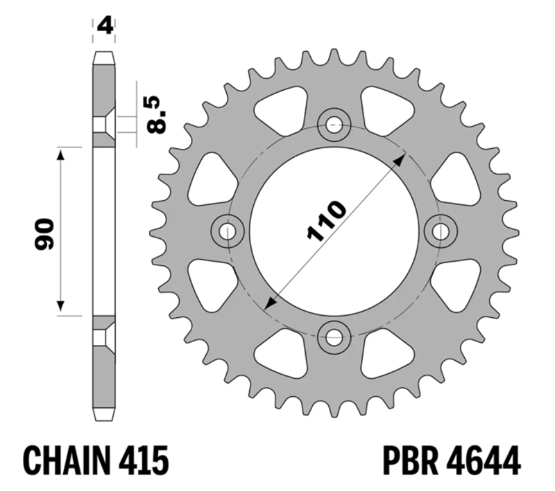 PBR Aluminium ultralicht achtertandwiel 4644 - 415