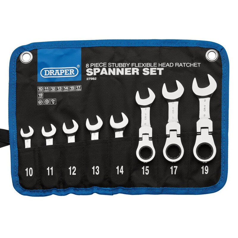 DRAPER HI-TORQ® Metrische combinatieratelsleutels met stompe flexibele kop - 8 stuks