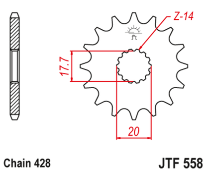 JT SPROCKETS Staal geluidsarm voortandwiel 558 - 428
