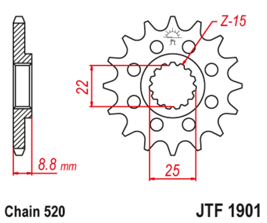 JT SPROCKETS Standaard staal voortandwiel 1901 - 520
