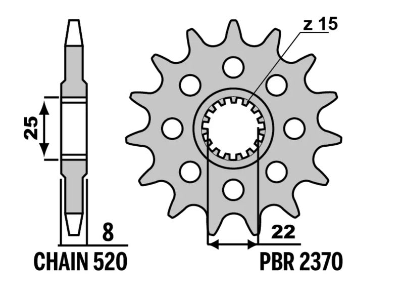 PBR Staal standaard voortandwiel 2370- 520