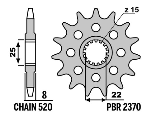 PBR Staal standaard voortandwiel 2370- 520