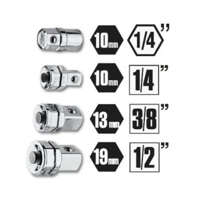 BETA 123/K4 Set adapters voor ringratelsleutels: 1 bit adapter 3 dopsleutelhouders