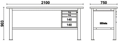 BETA Werkbank C58BC-W2,1 met houten werkblad en 4 laden – 2.1 m