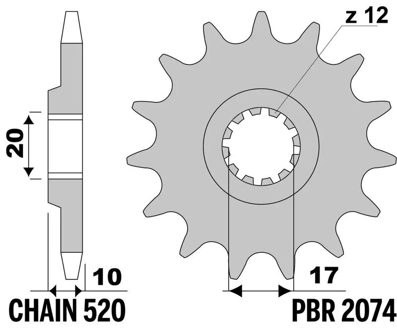 EK/PBR Chain kit 520 SRX2 - 13/50-114 - Steel Standard Rear Sprocket