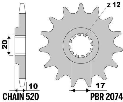 EK/PBR Chain kit 520 SRX2 - 13/50-114 - Steel Standard Rear Sprocket