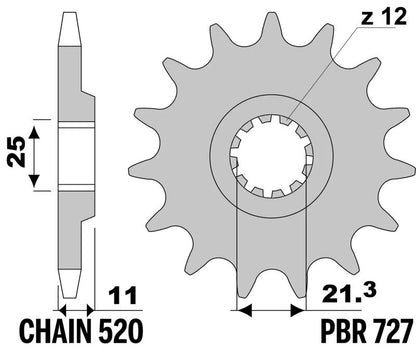 EK/PBR Chain kit 520 SRX2 - 15/51-108 - Steel Standard Rear Sprocket