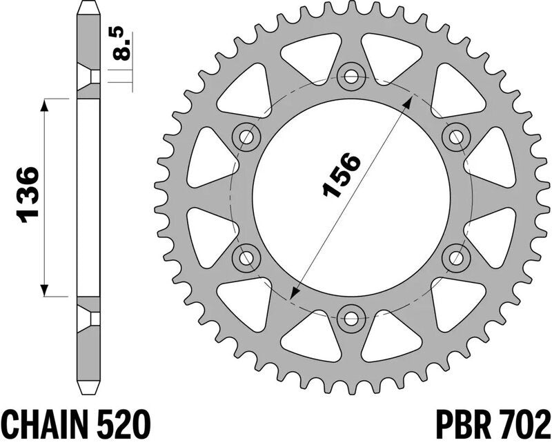 EK/PBR Kettingkit 520 SRX2 - 13/50-112 – Standaard achtertandwiel aluminium