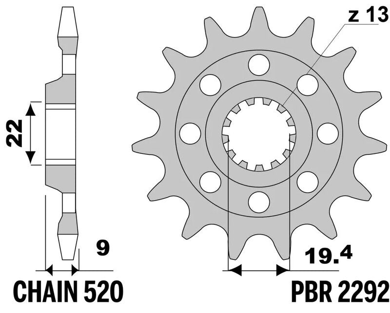 EK/PBR Chain kit 520 M3 - 13/49-114 - Steel Standard Rear Sprocket