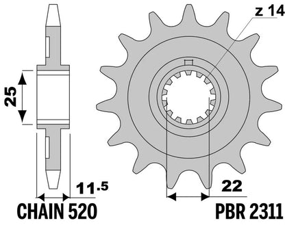 EK/PBR Chain kit 520 SRX2 - 14/50-114 - Alu Standard Rear Sprocket