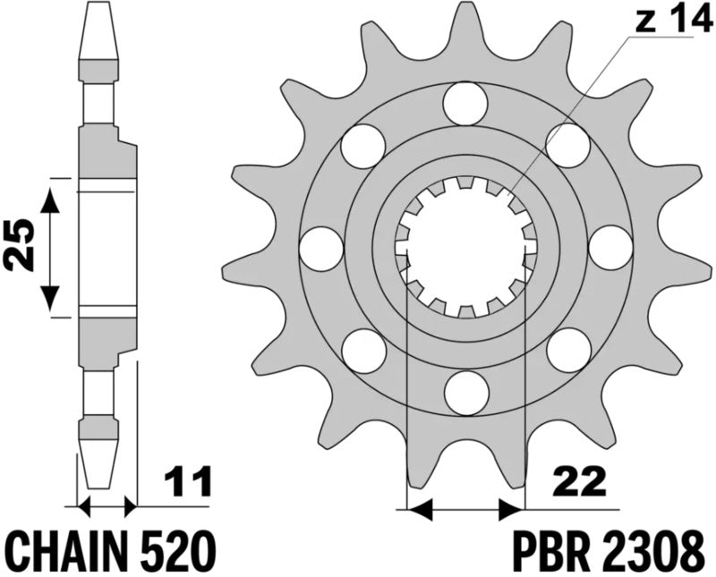 EK/PBR Chain kit 520 MRD7 - 13/49-116 - Alu Standard Rear Sprocket