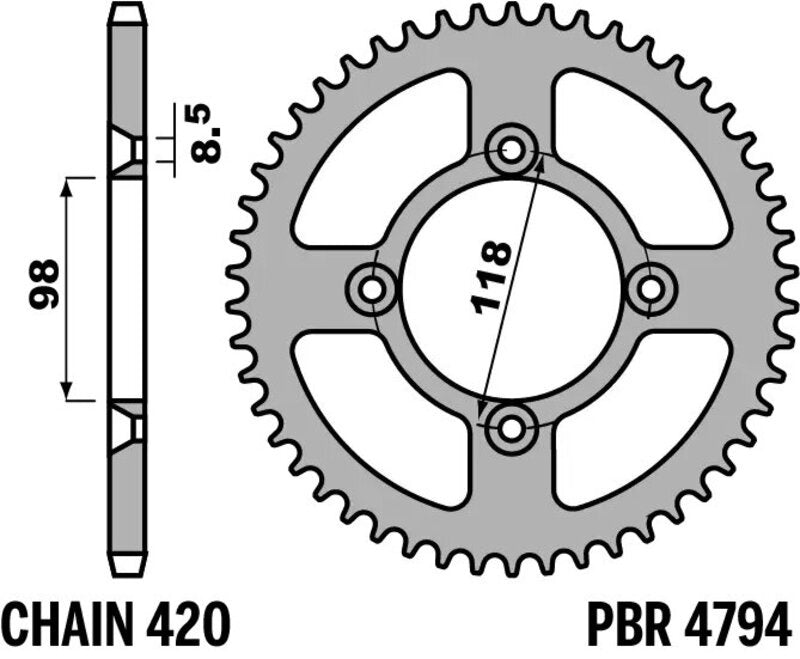 EK/PBR Chain Kit 420SH 14/48-112 - Standard Rear Sprocket
