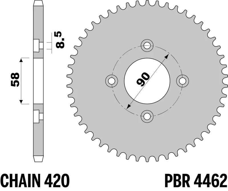 EK/PBR Kettingkit 420SH 13/37-80 - standaard Achtertandwiel