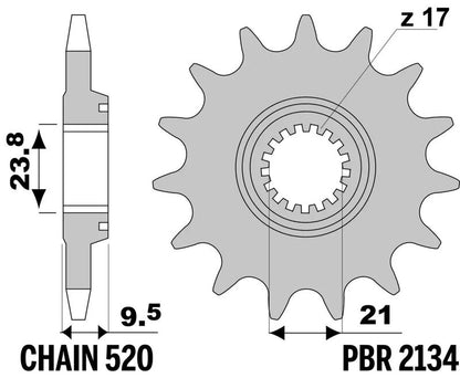EK/PBR Chain kit 520 SRX2 - 13/50-114 - Steel Standard Rear Sprocket