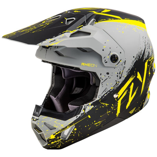 FLY RACING Formula CP Manic Helm - Matgrijs/Zwart/Geel