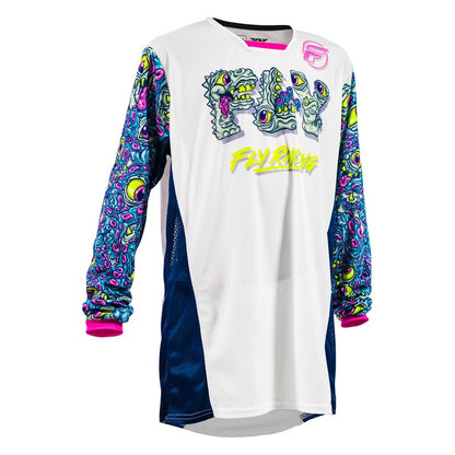 FLY RACING Kinetic Mesh Mutant Youth Kindermaat jersey – Wit / Blauw / Multi