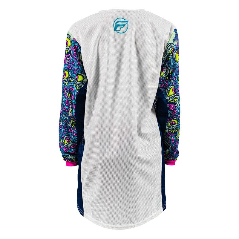 FLY RACING Kinetic Mesh Mutant Youth Kindermaat jersey – Wit / Blauw / Multi