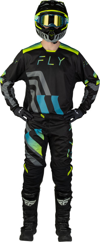 FLY RACING Kinetic Volt Jersey – Zwart/Grijs/Teal/Geel