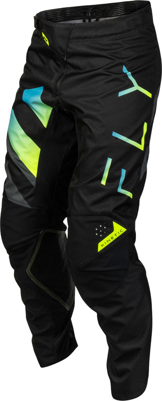 FLY RACING Kinetic Volt Broek – Zwart/Grijs/Teal/Geel