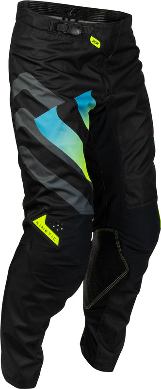 FLY RACING Kinetic Volt Broek – Zwart/Grijs/Teal/Geel