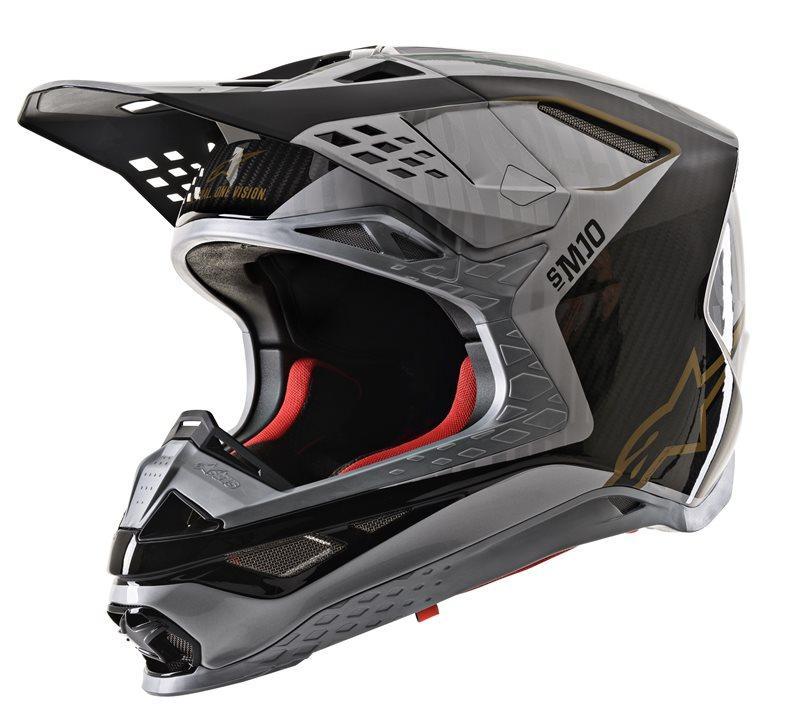 Alpinestars - Supertech S-M10 Alloy Helmet Ece Silver Black Carbon Gold M&G - Helmets - MotoXshop