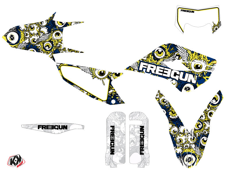 Graphic kit Dirt Bike Freegun Eyed Husqvarna 250 TE BLUE YELLOW
